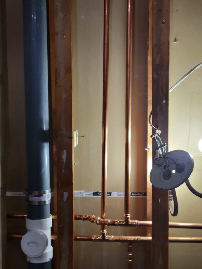 New copper water supply lines and drain stack for a shower remodel in Upper Marlboro, MD