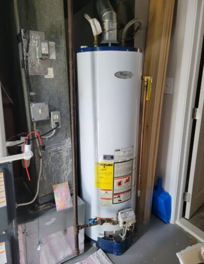 Gas water heater installed in a utility closet in Largo, MD