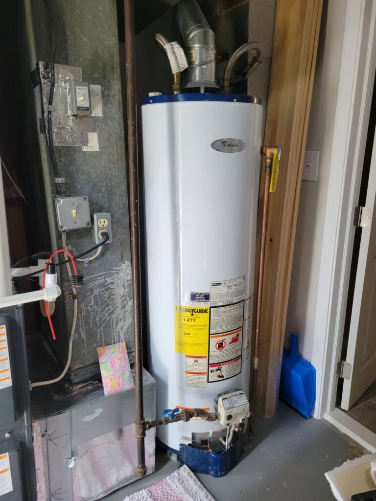 Gas water heater installed in a utility closet in Largo, MD