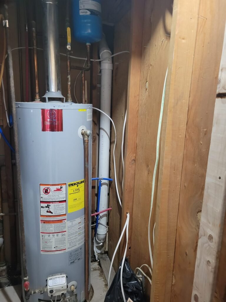 New gas water heater installed in a basement in Washington, DC