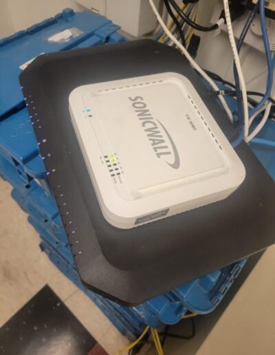 Network router installed during low-voltage wiring work in Columbia, MD
