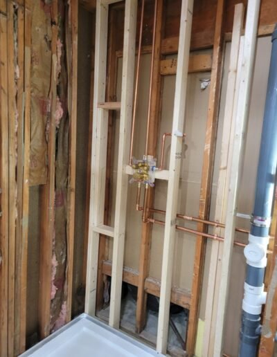 Shower wall framing with new rough-in plumbing in Upper Marlboro, MD