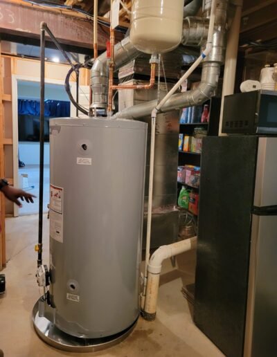 New water heater installed in a finished basement in Bowie, MD