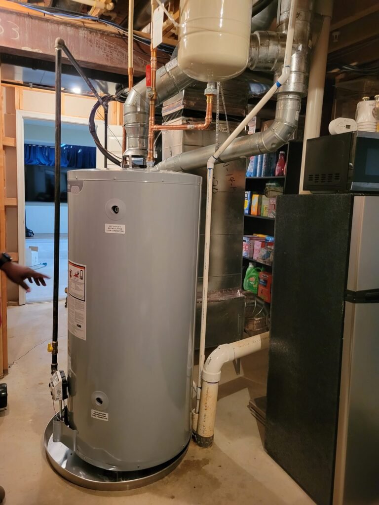 New water heater installed in a finished basement in Bowie, MD